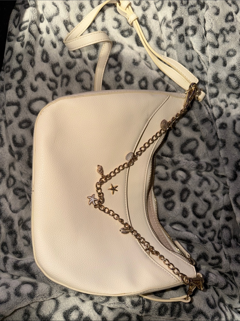 LC Lauren Conrad Cream Shoulder Bag with Gold Charm Chain